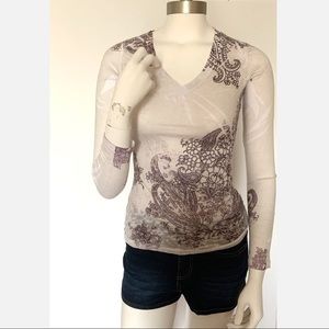Sheer Boho Cream & Paisley Layering Long Sleeve